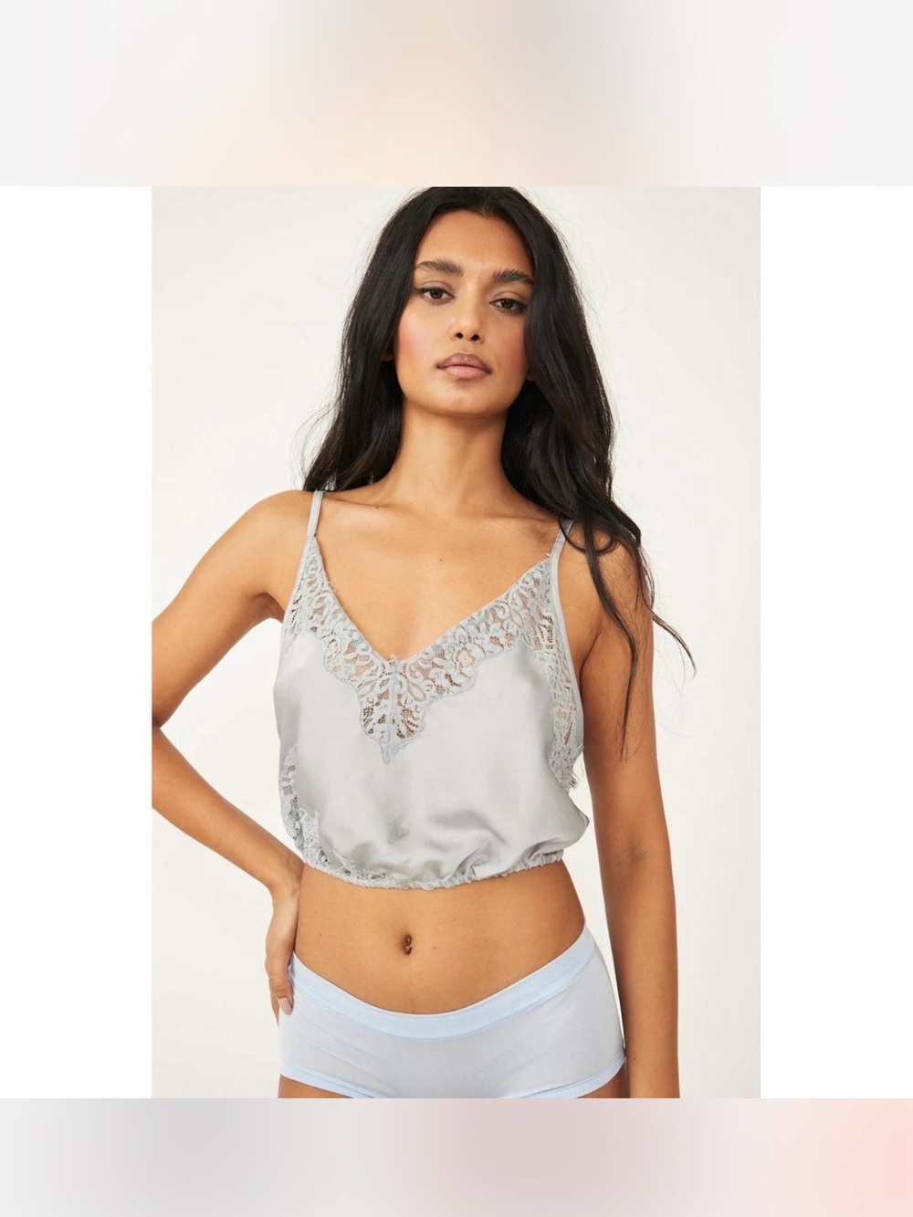 Free People Silver Lace-Trim Satin Cami